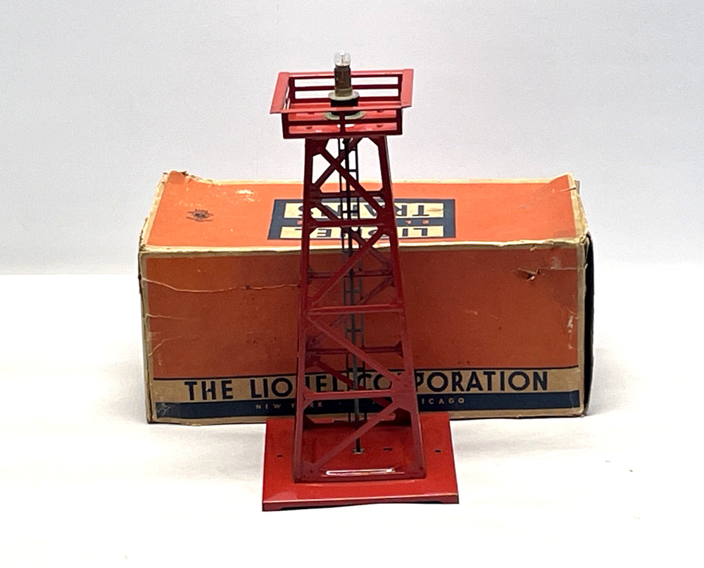 Vintage Lionel No. 494 Rotating Beacon Tower Red w/ Original Box O Gauge Postwar